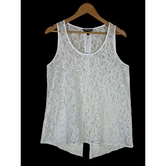 Express Tank Top Size Large Lace Sheer White Open Back Sleeveless EUC - Picture 3 of 8